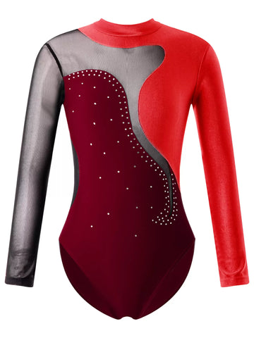 Kids Girls Long Sleeve Hollow Back Skating Leotard