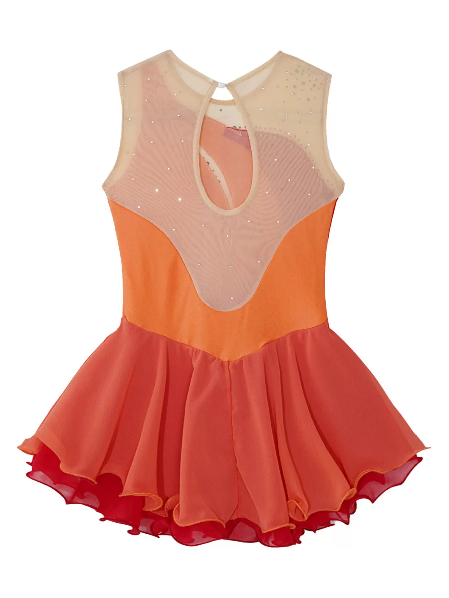 Kids Girls Sleeveless Shiny Rhinestone Chiffon Skating Dress