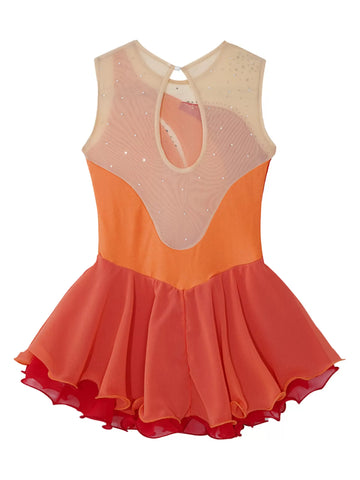 Kids Girls Sleeveless Shiny Rhinestone Chiffon Skating Dress