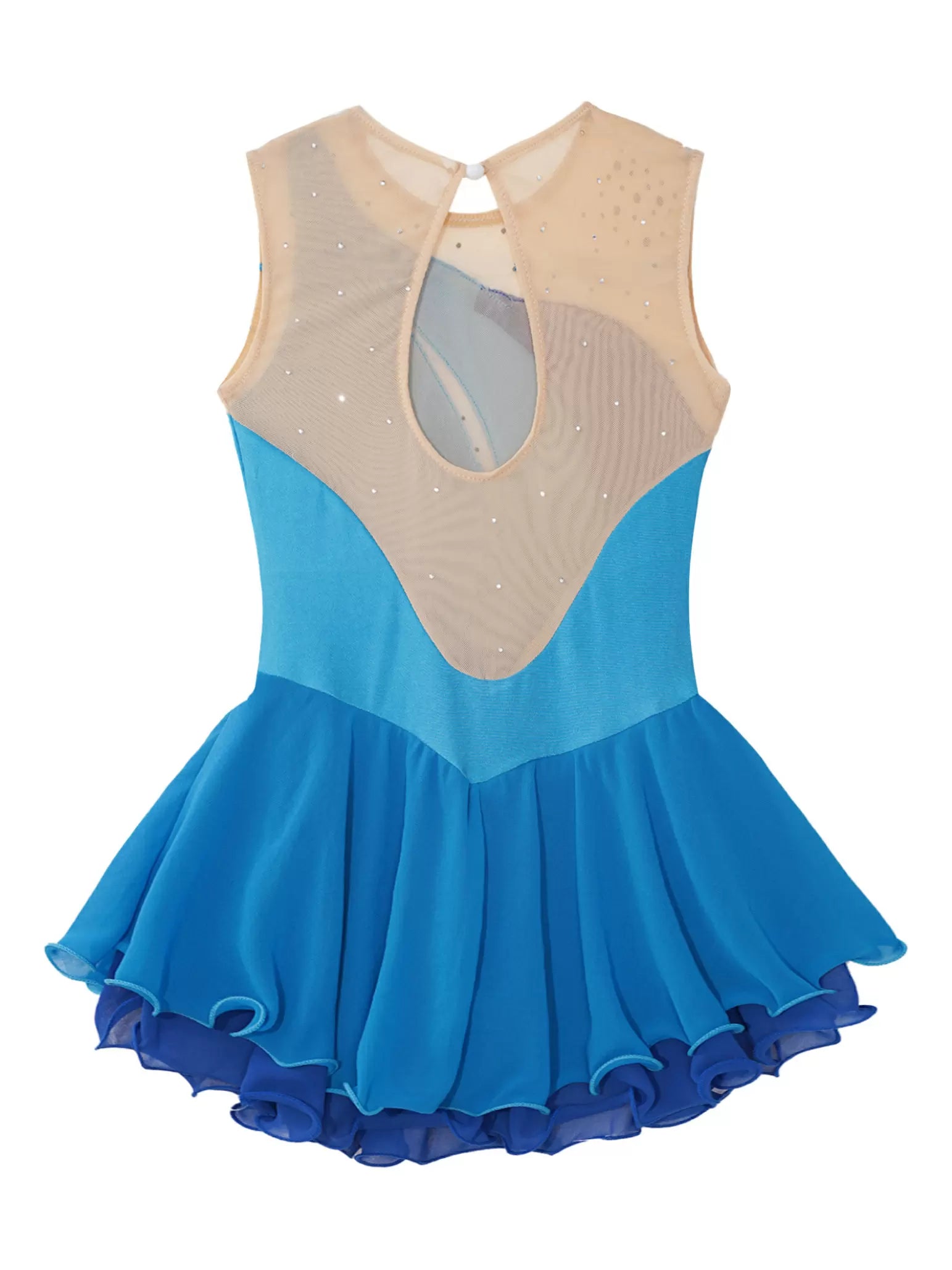 Kids Girls Sleeveless Shiny Rhinestone Chiffon Skating Dress