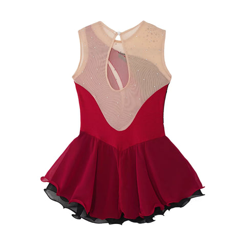 Kids Girls Sleeveless Shiny Rhinestone Chiffon Skating Dress