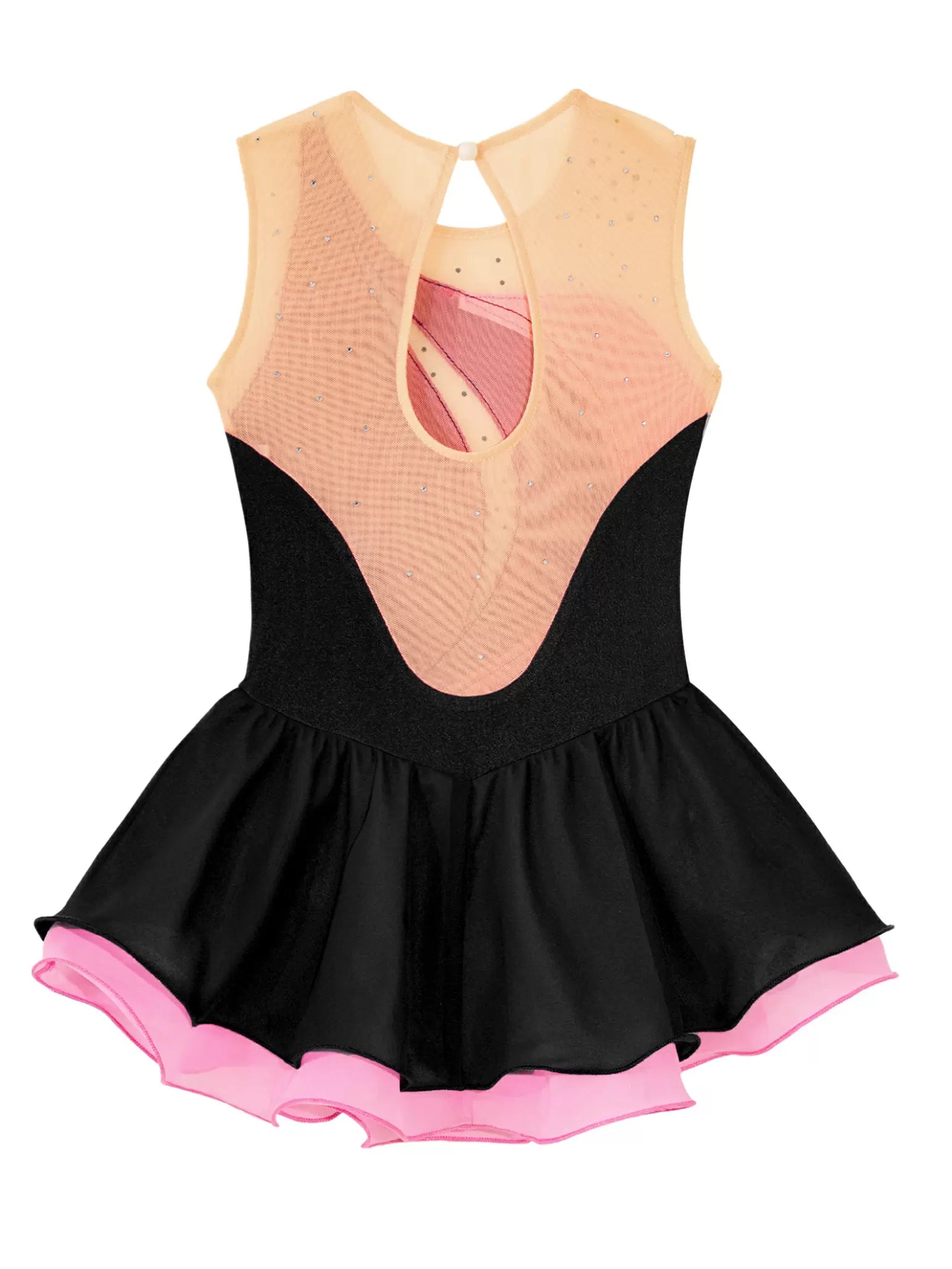 Kids Girls Sleeveless Shiny Rhinestone Chiffon Skating Dress