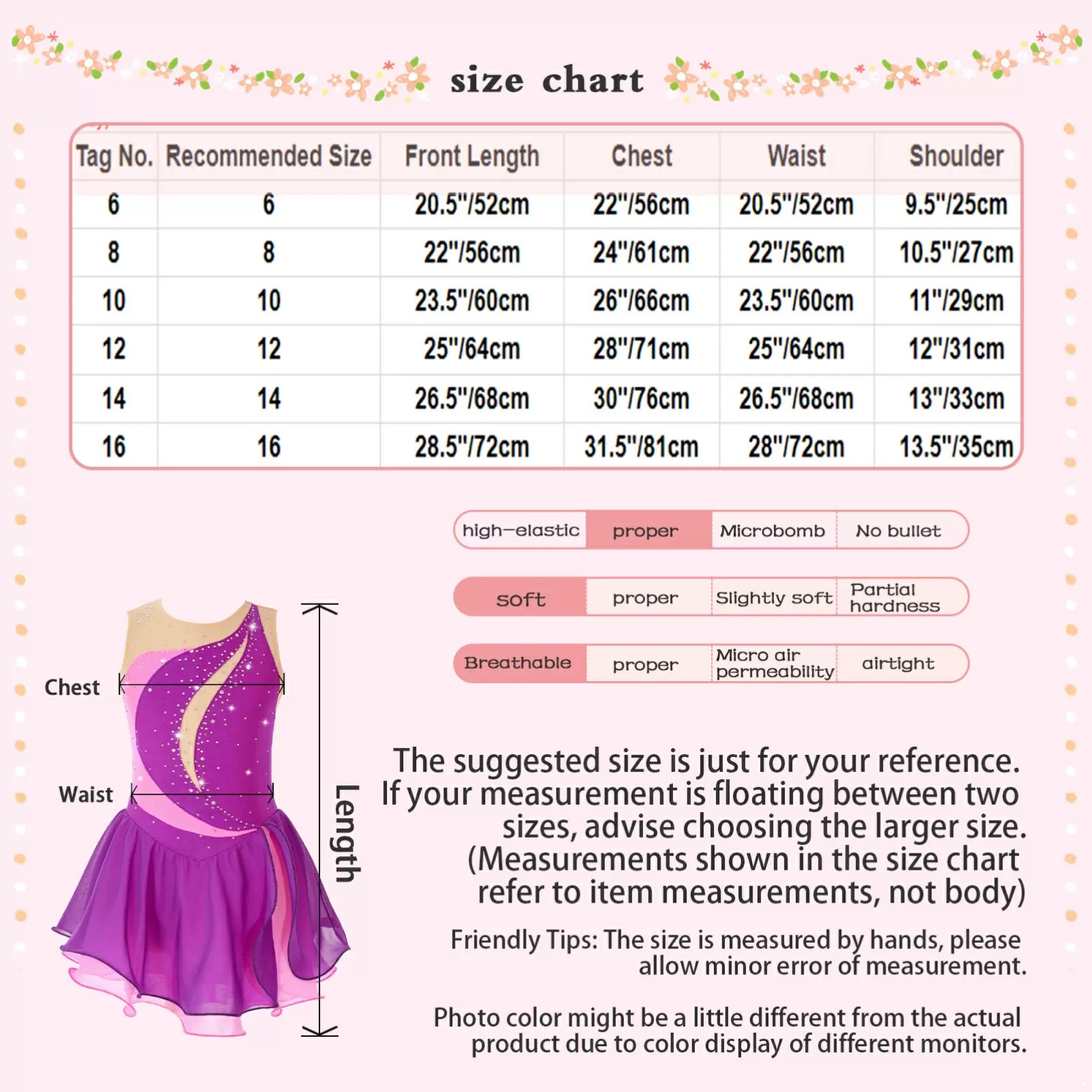 Kids Girls Sleeveless Shiny Rhinestone Chiffon Skating Dress