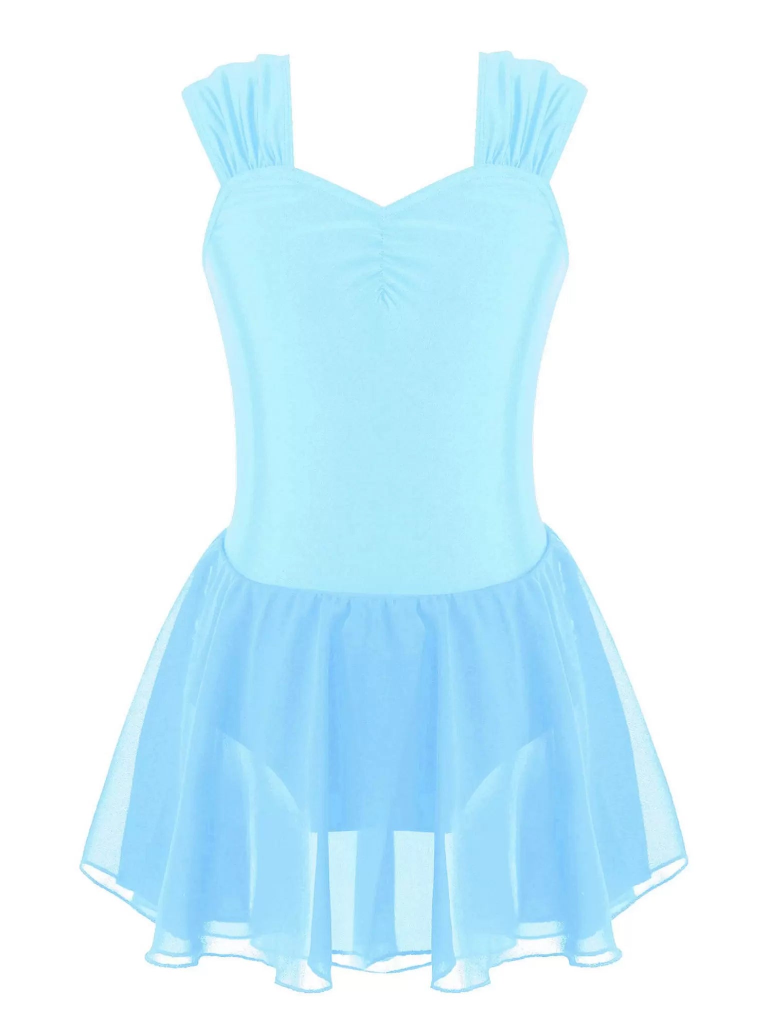 Kids Girls Sleeveless Chiffon Solid Lyrical Dance Leotard Dress