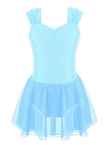 Kids Girls Sleeveless Chiffon Solid Lyrical Dance Leotard Dress