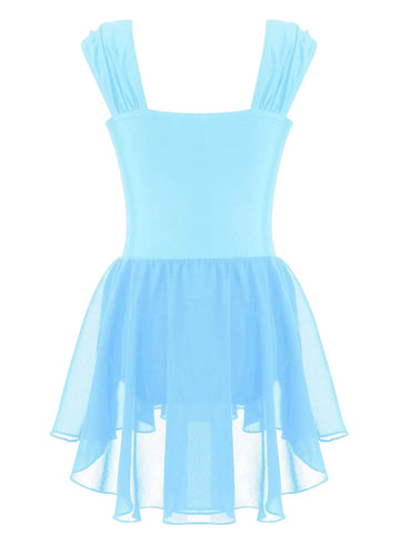 Kids Girls Sleeveless Chiffon Solid Lyrical Dance Leotard Dress