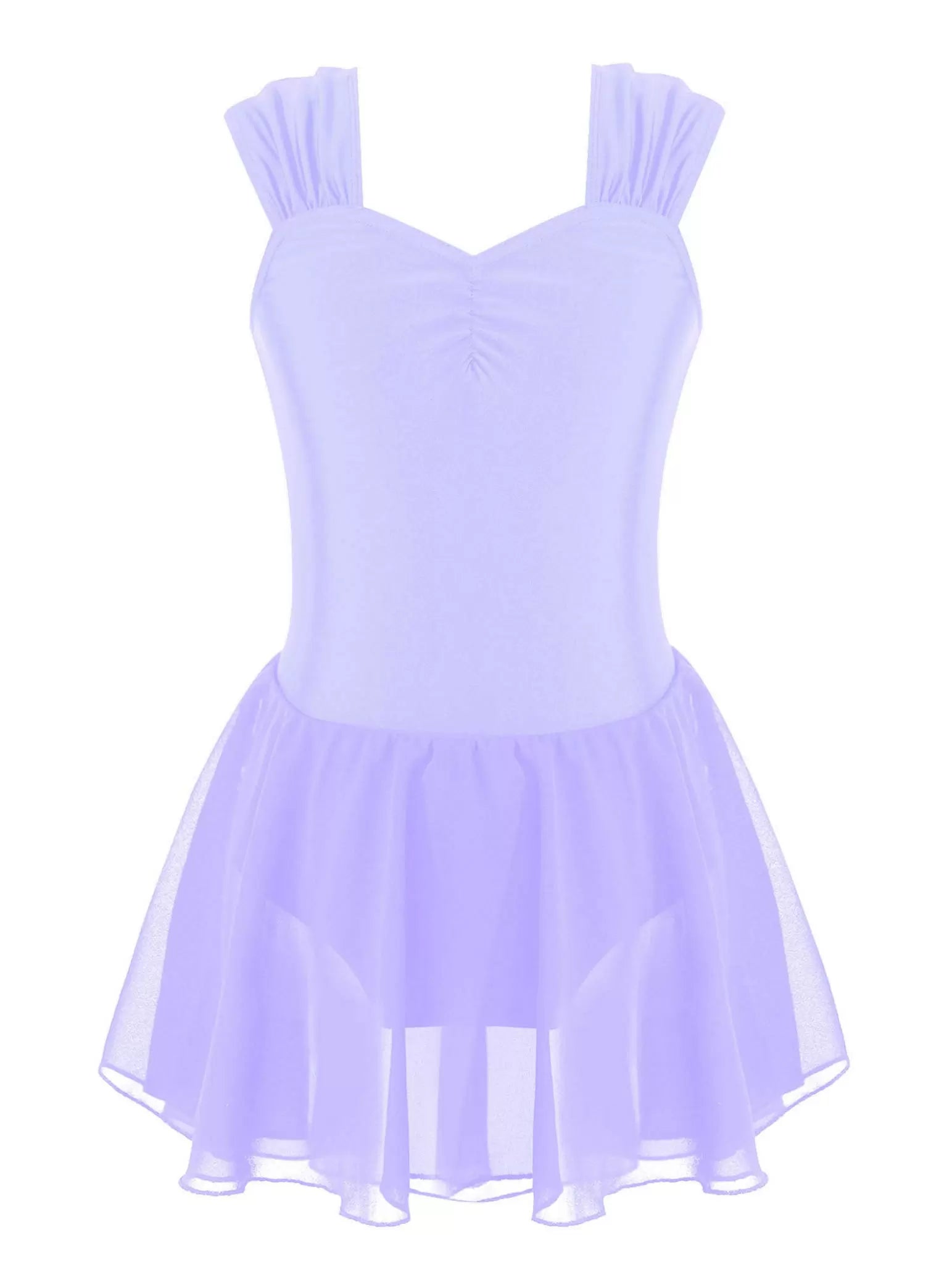 Kids Girls Sleeveless Chiffon Solid Lyrical Dance Leotard Dress