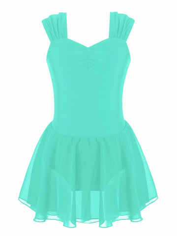 Kids Girls Sleeveless Chiffon Solid Lyrical Dance Leotard Dress