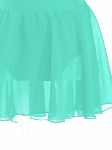 Kids Girls Sleeveless Chiffon Solid Lyrical Dance Leotard Dress