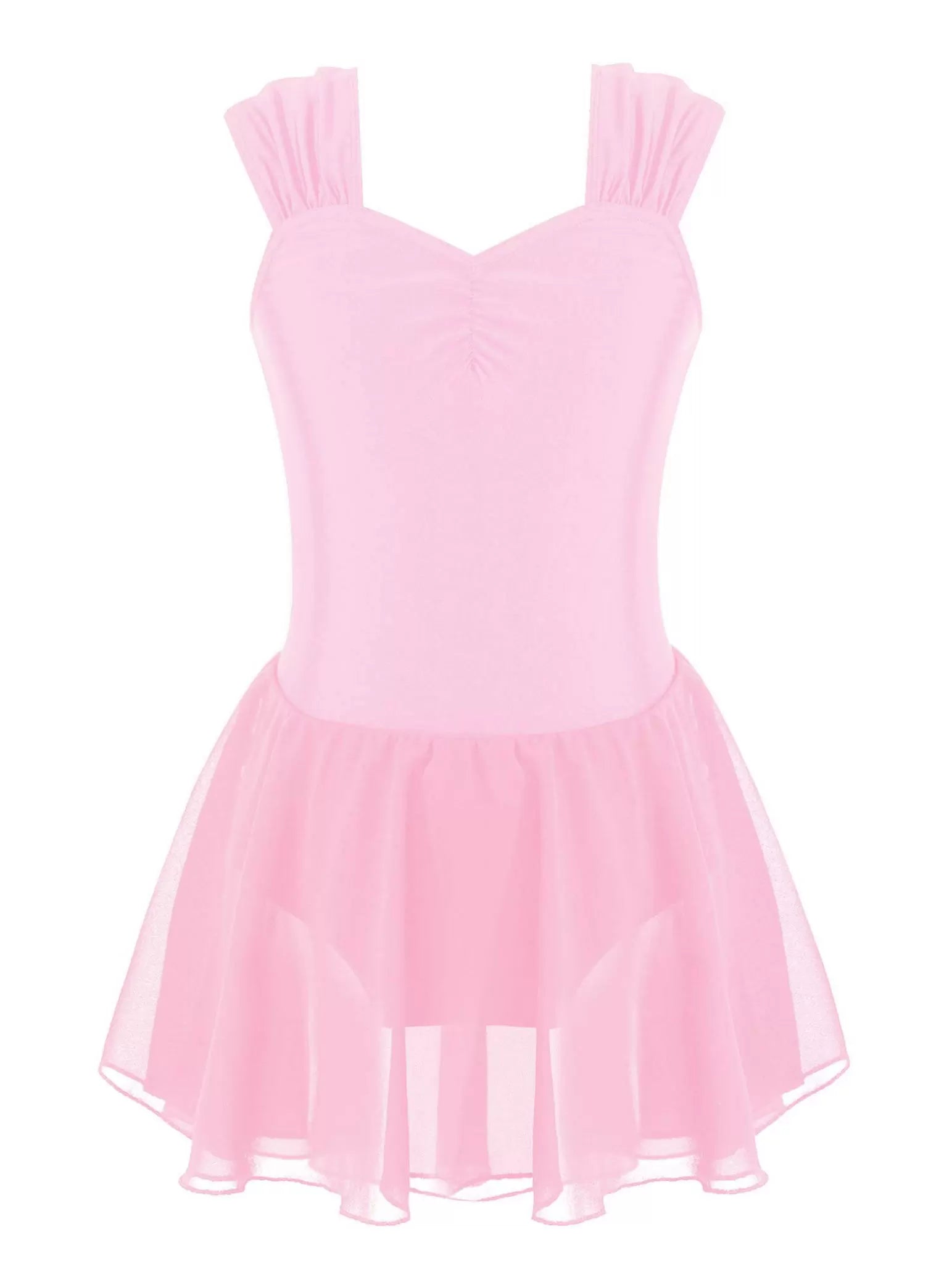 Kids Girls Sleeveless Chiffon Solid Lyrical Dance Leotard Dress