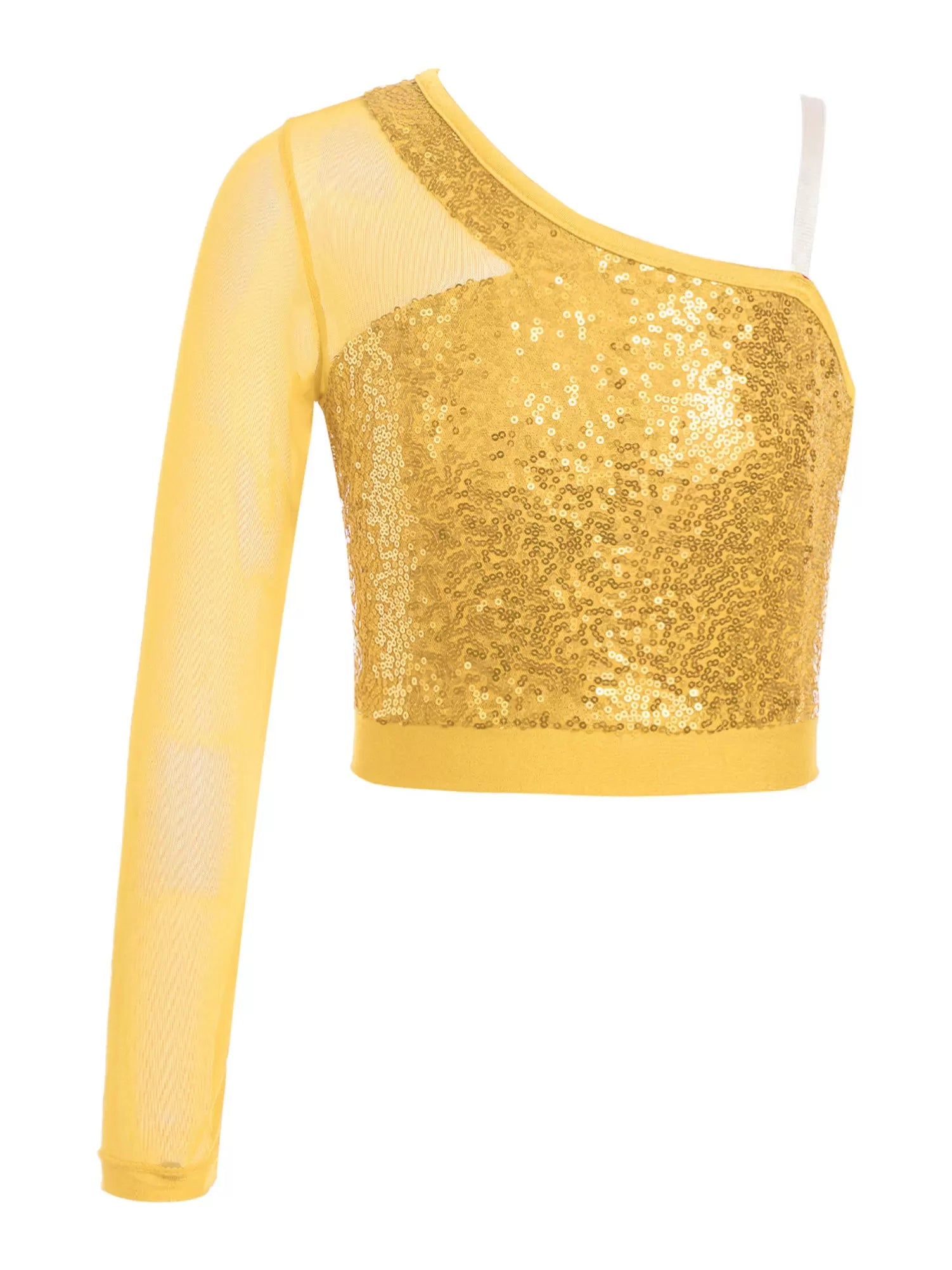 Kids Girls Sequin One Sleeve Jazz Dance Crop Top