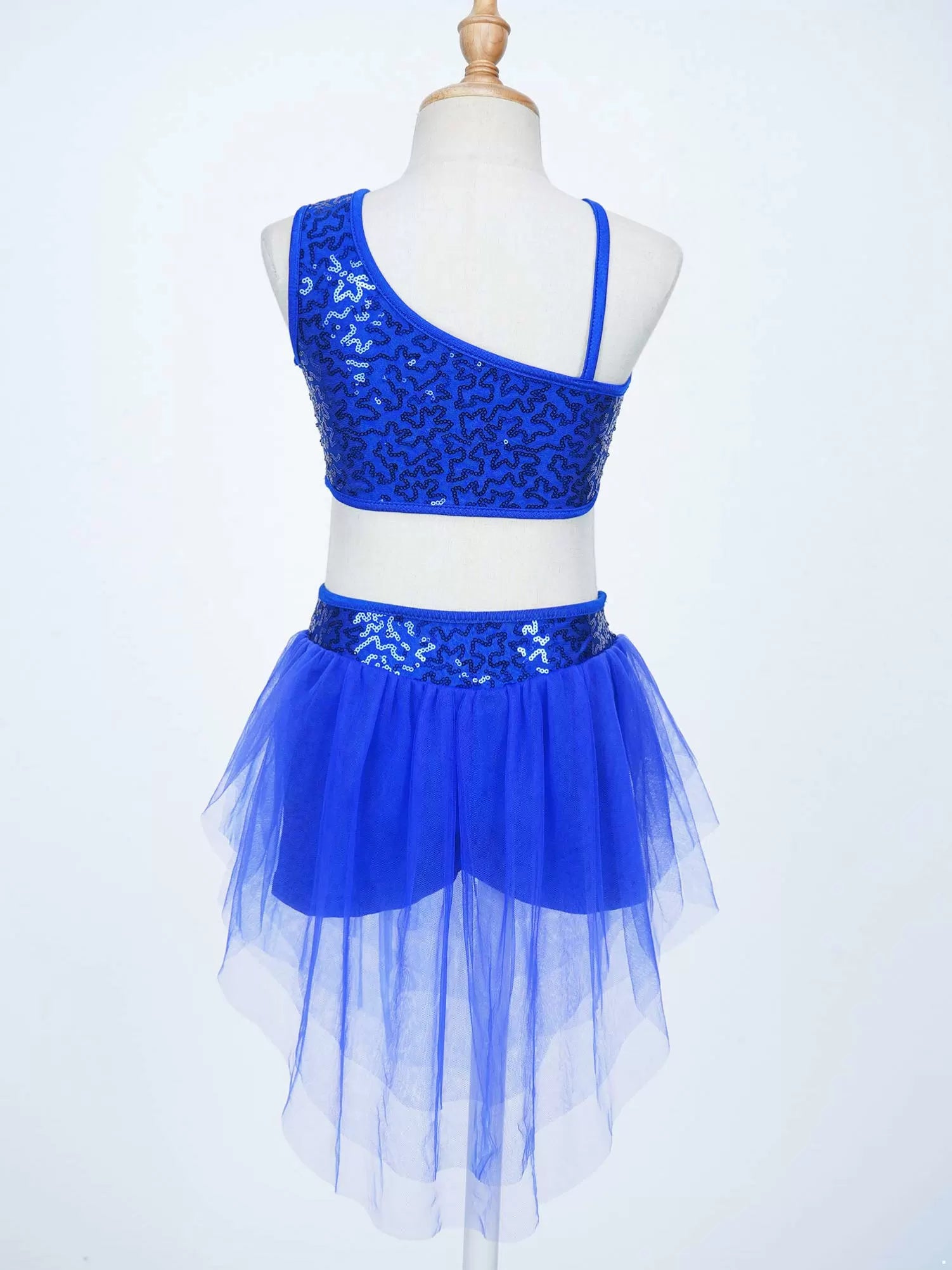 Kids Girls 2pcs Sleeveless Sequin Top and Mesh Skirt Latin Set