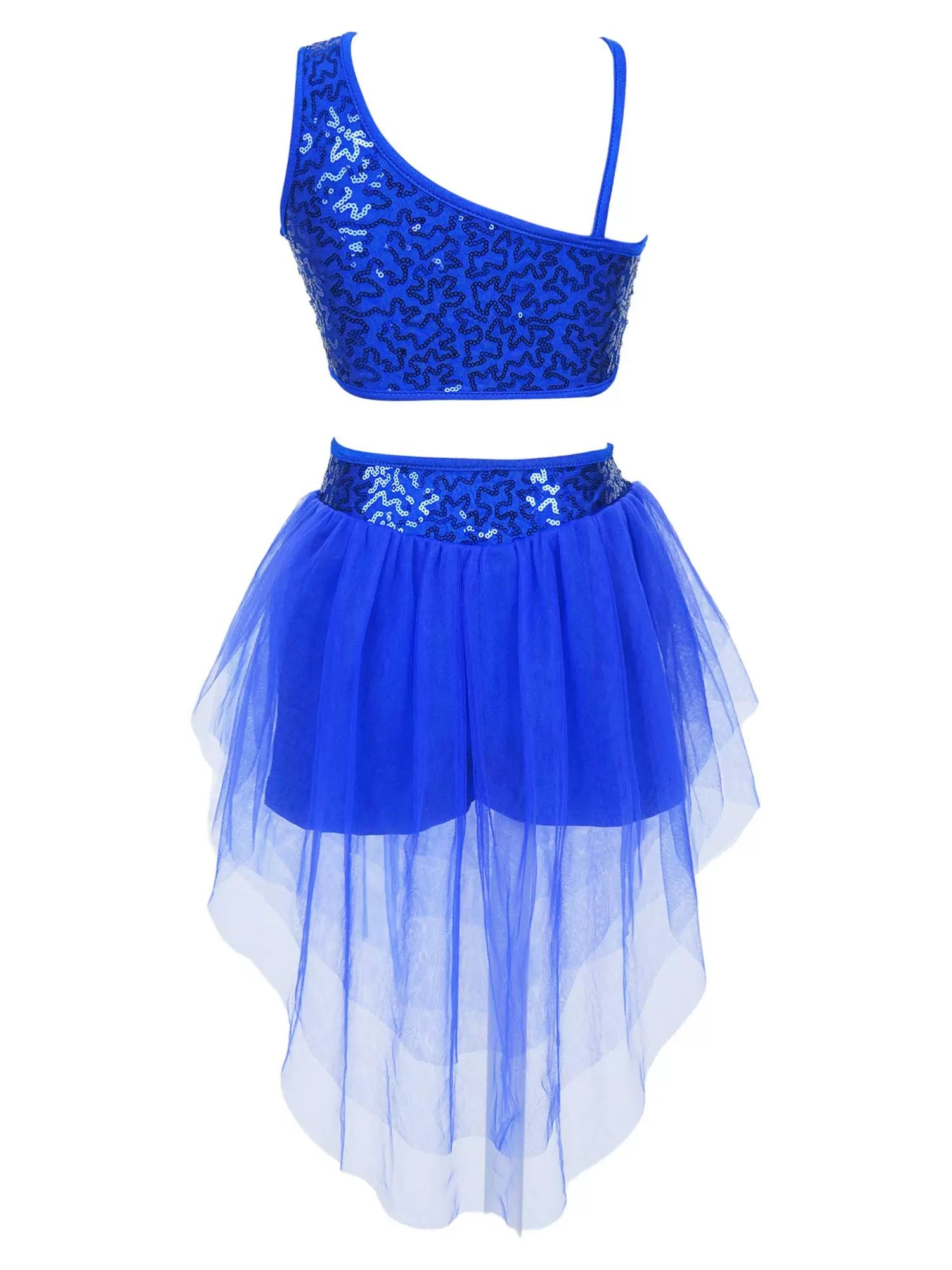 Kids Girls 2pcs Sleeveless Sequin Top and Mesh Skirt Latin Set