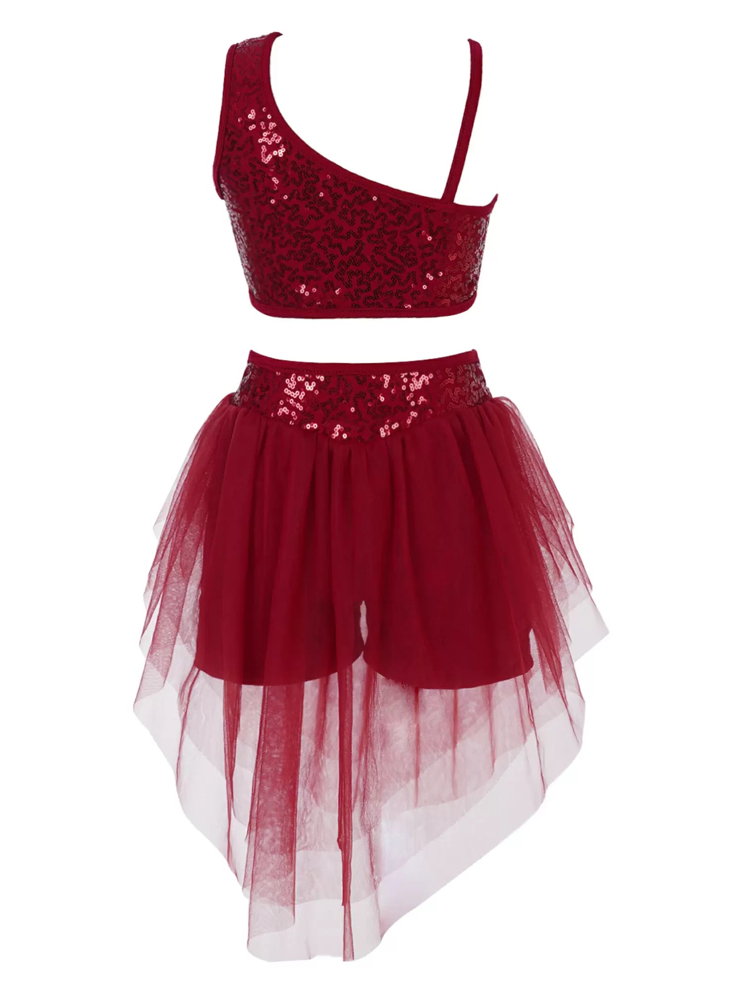 Kids Girls 2pcs Sleeveless Sequin Top and Mesh Skirt Latin Set