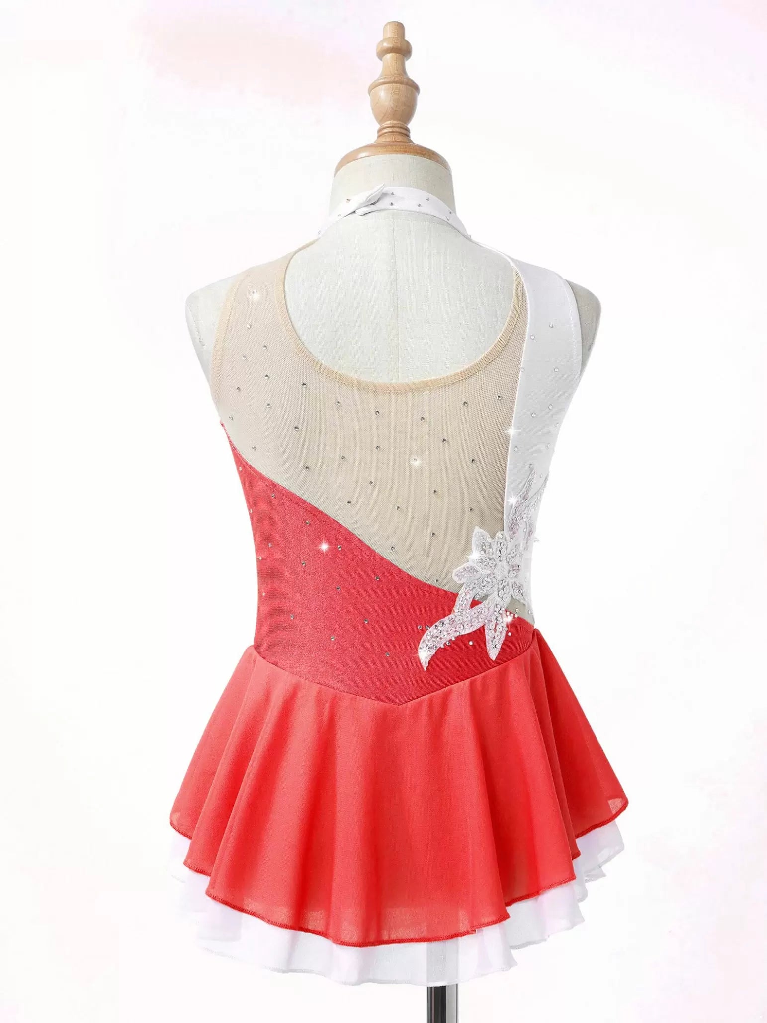 Kids Girls Sleeveless Sequin Floral Rhinestones Skating Dress