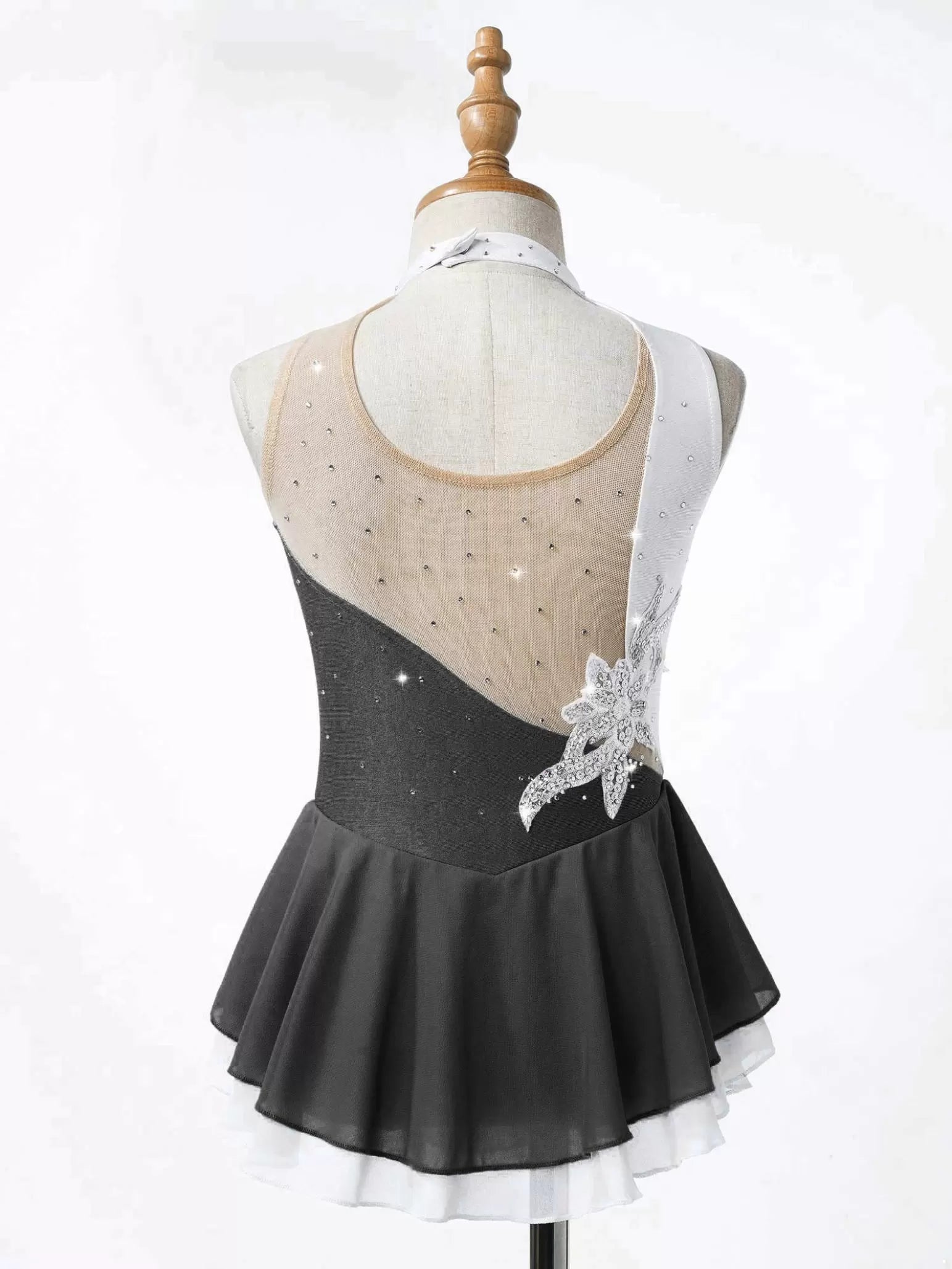 Kids Girls Sleeveless Sequin Floral Rhinestones Skating Dress