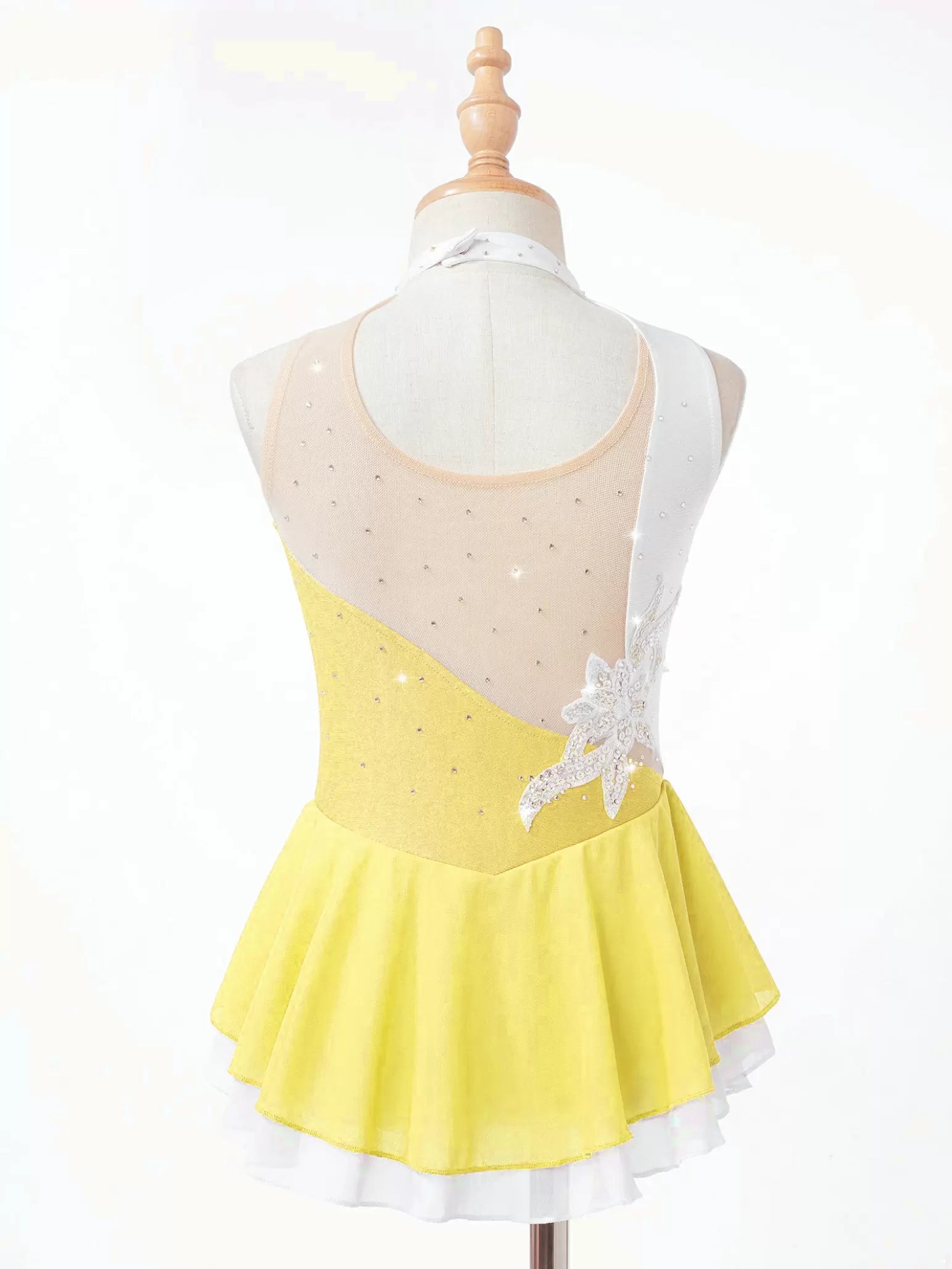 Kids Girls Sleeveless Sequin Floral Rhinestones Skating Dress