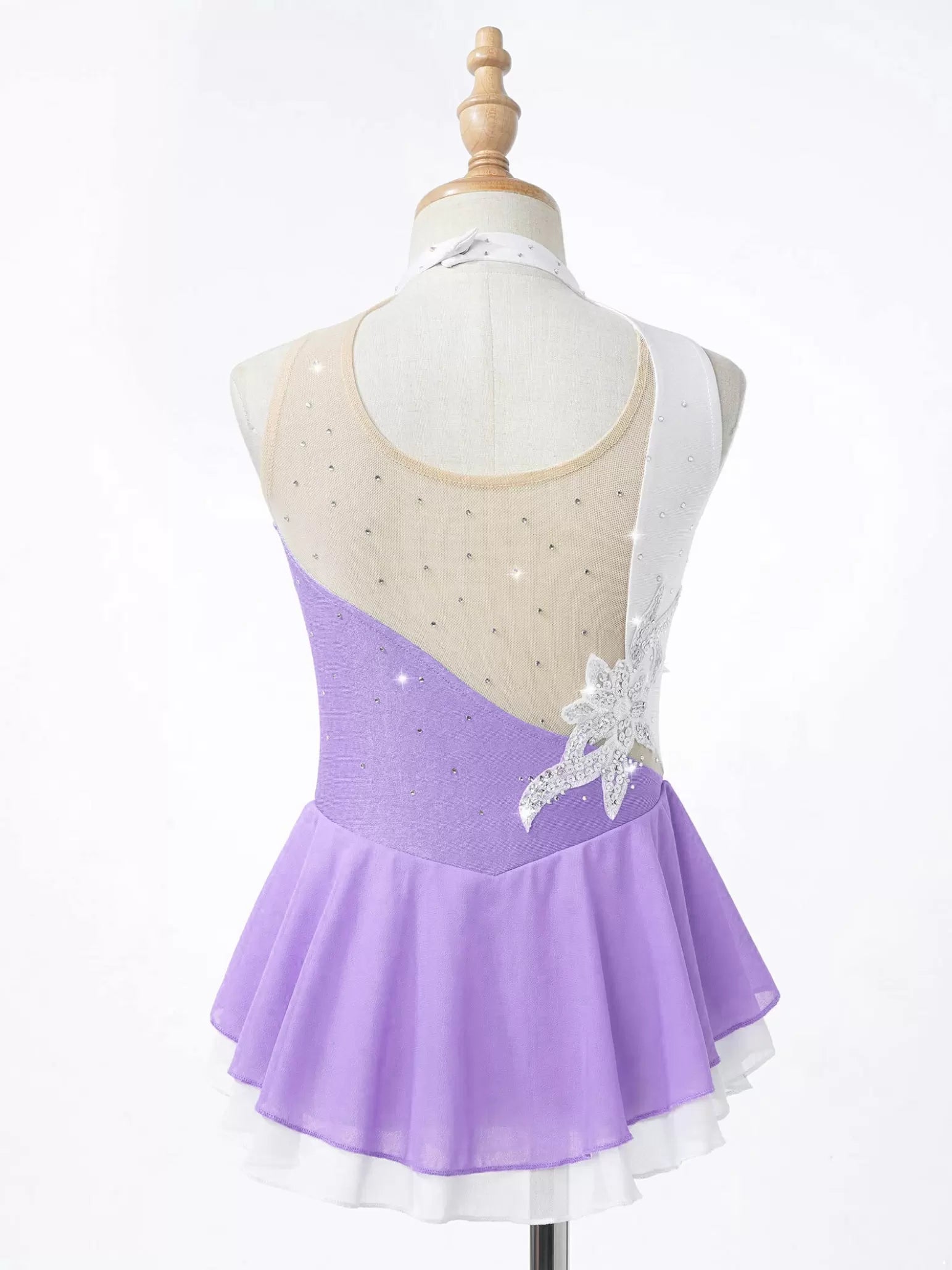 Kids Girls Sleeveless Sequin Floral Rhinestones Skating Dress