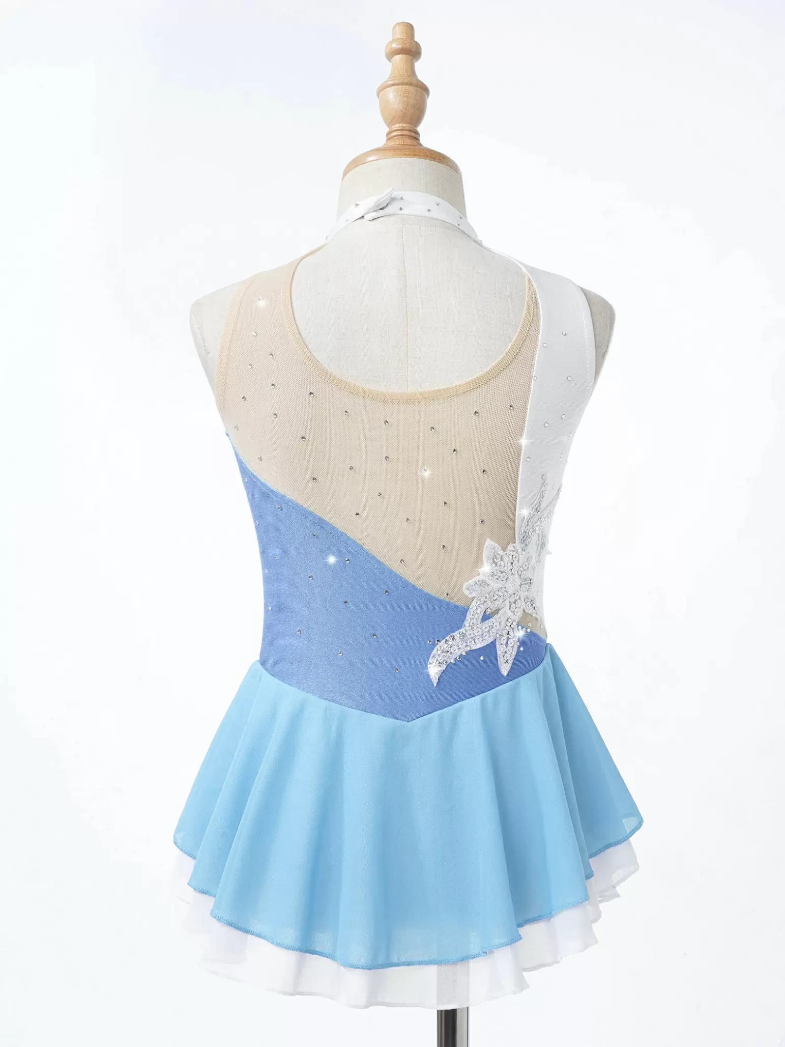 Kids Girls Sleeveless Sequin Floral Rhinestones Skating Dress