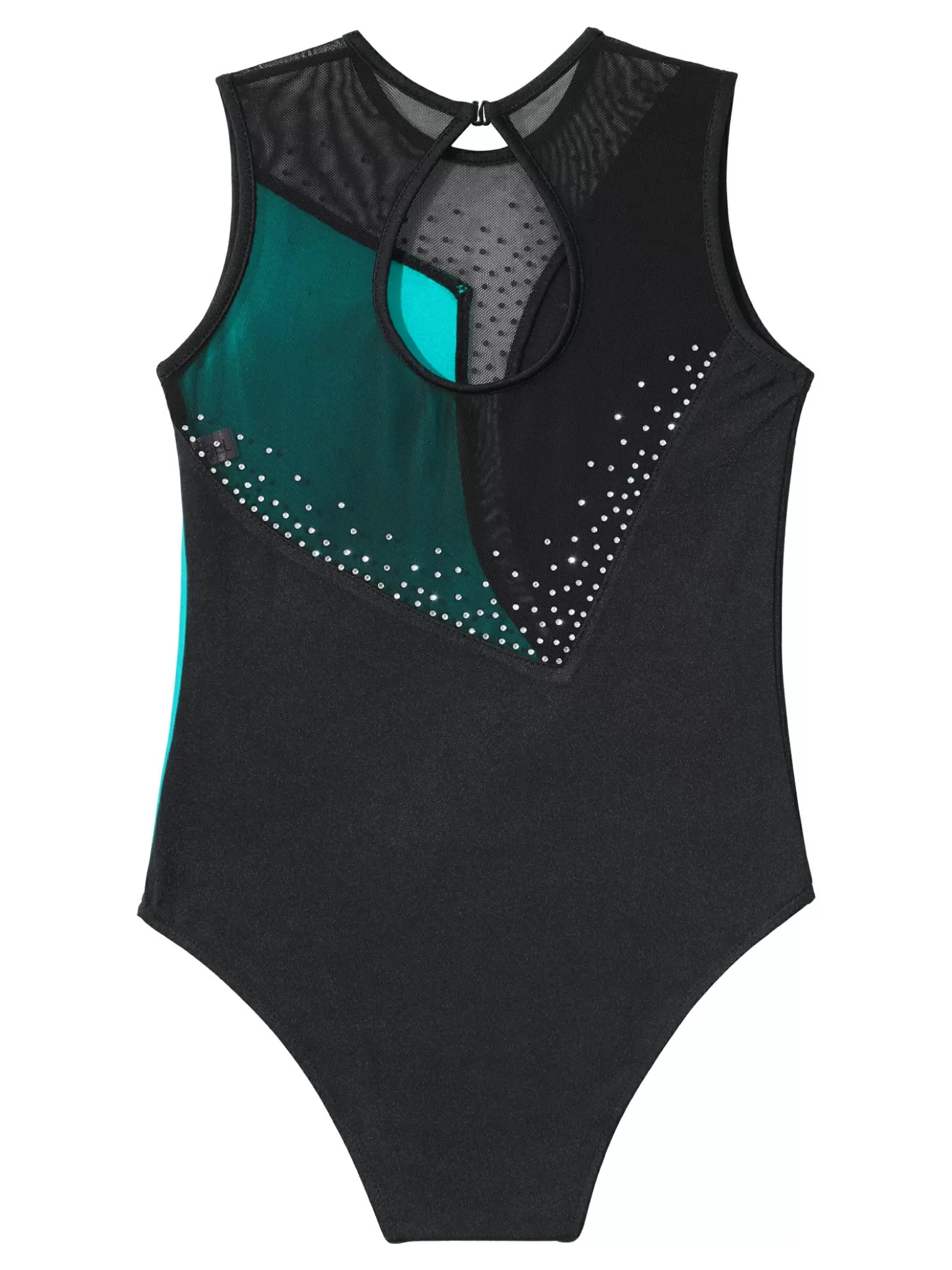 Kids Girls Sleeveless Rhinestone Colorblock Skating Leotard