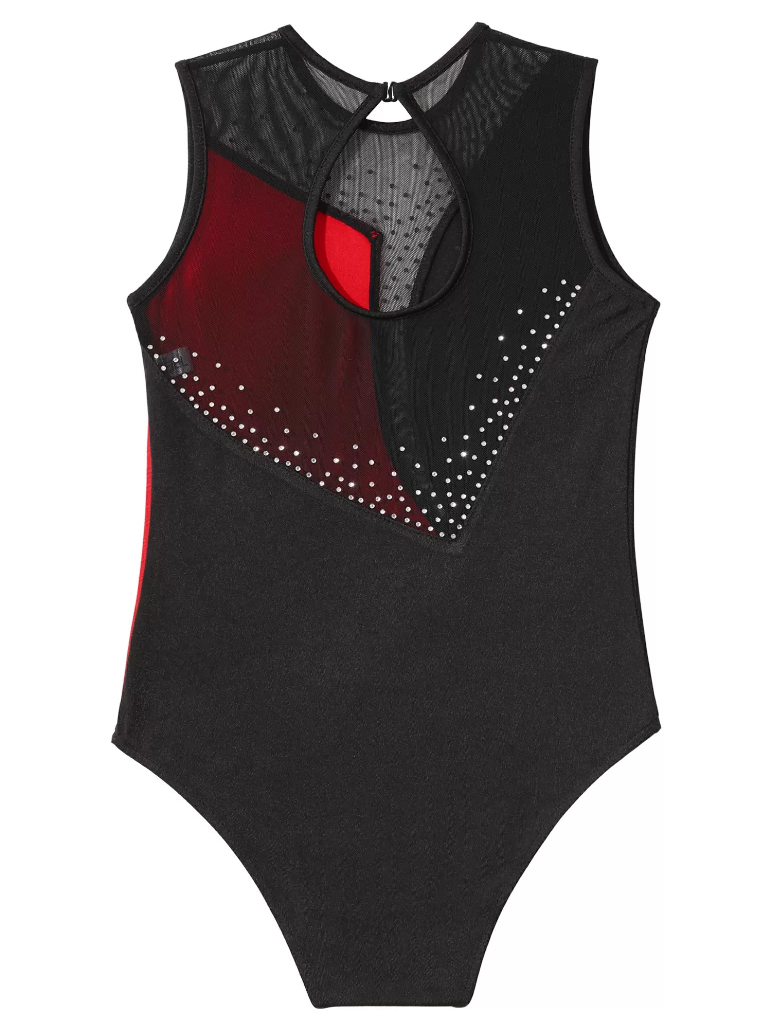 Kids Girls Sleeveless Rhinestone Colorblock Skating Leotard