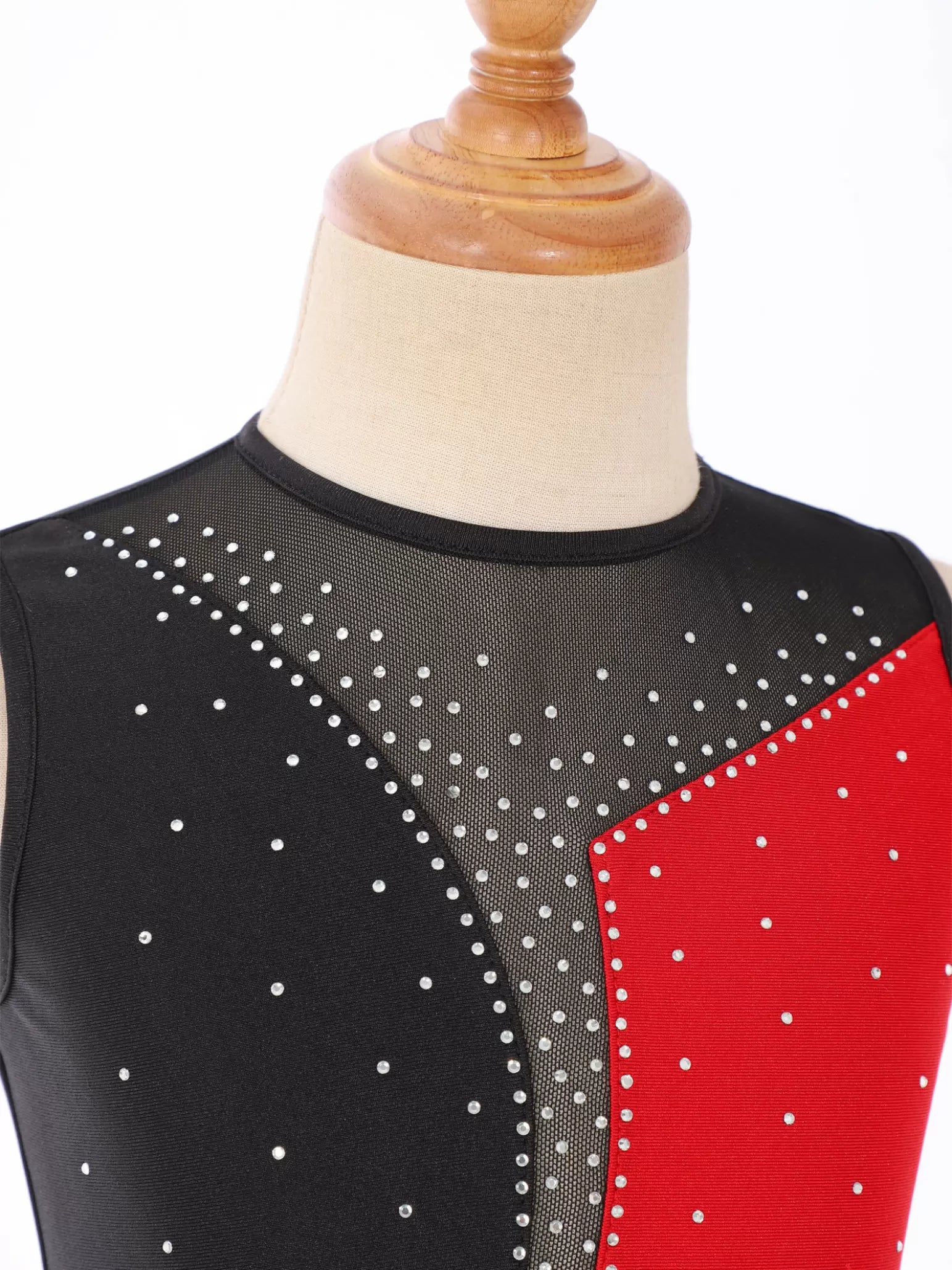 Kids Girls Sleeveless Rhinestone Colorblock Skating Leotard