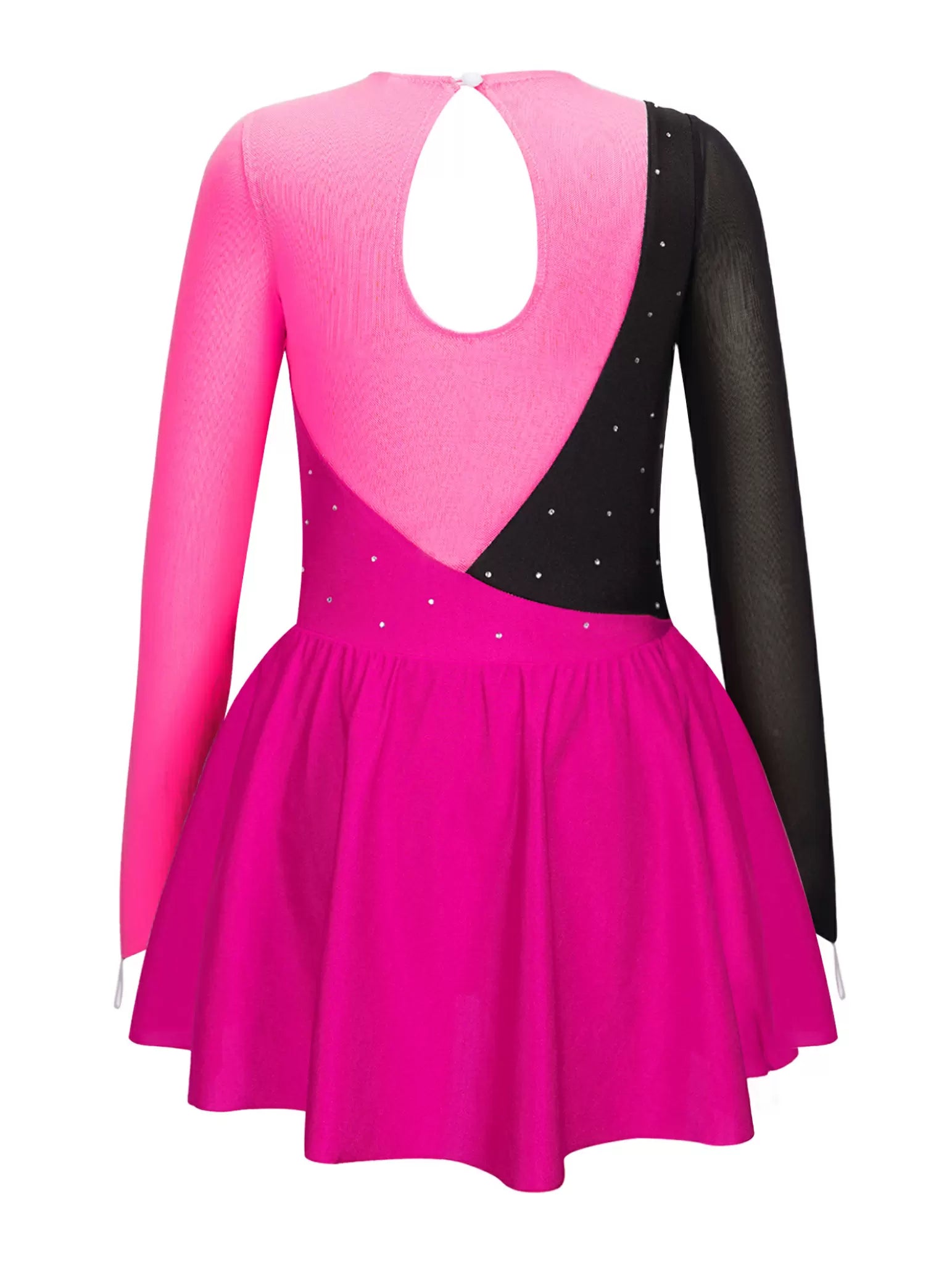 Kids Girls Long Sleeve Rhinestone Ruffle Skating Dress