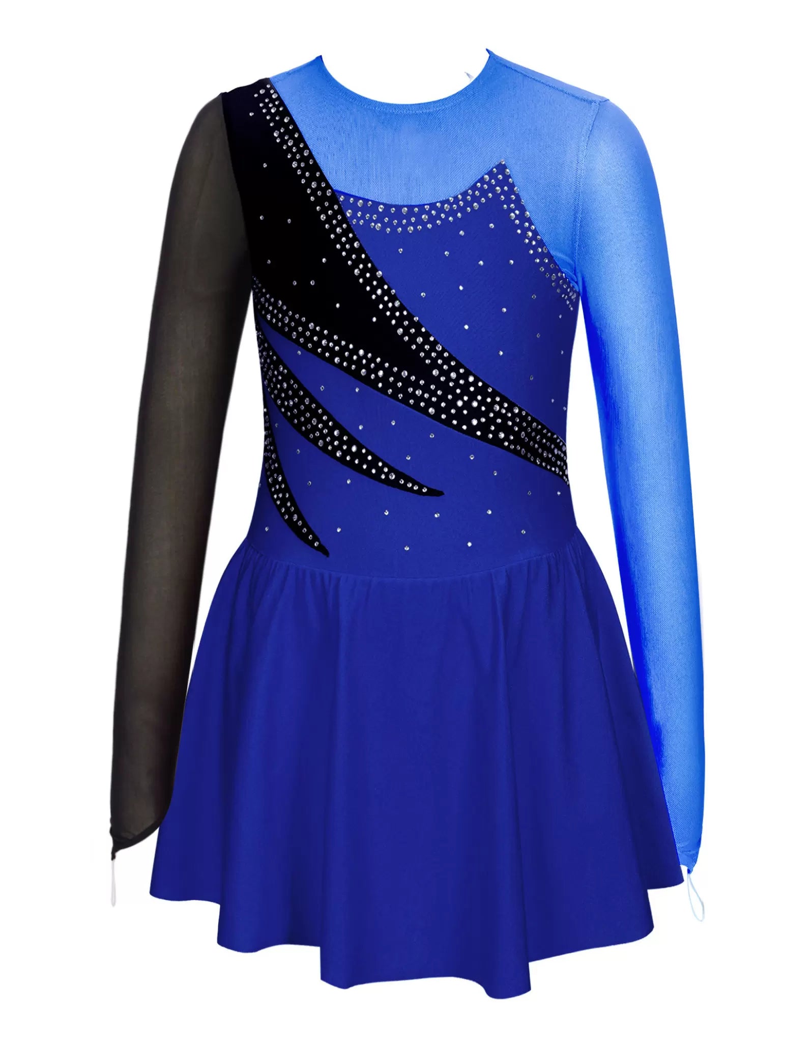 Kids Girls Long Sleeve Rhinestone Ruffle Skating Dress