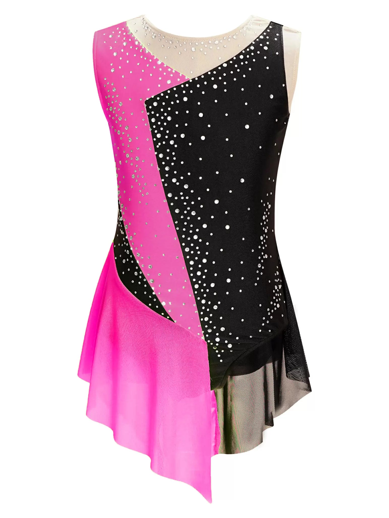 Kids Girls Sleeveless Rhinestone Color Block Gymnastics Leotard