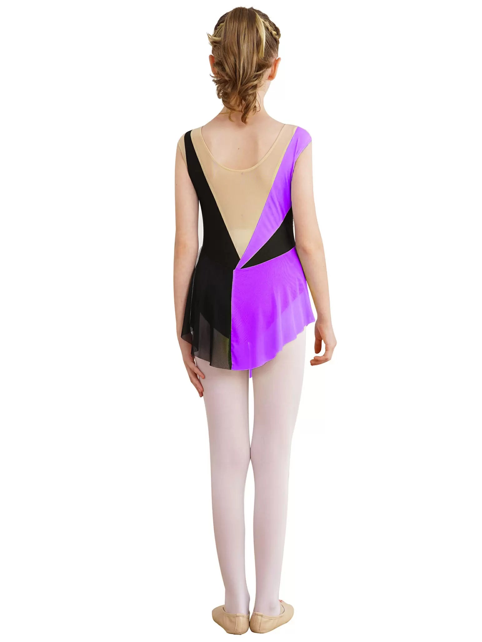 Kids Girls Sleeveless Rhinestone Color Block Gymnastics Leotard