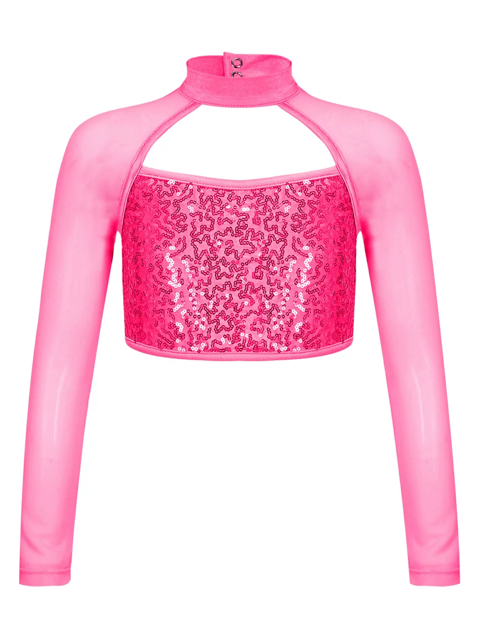 Kids Girls Long Sleeve Hollow Sequin Jazz Dance Top