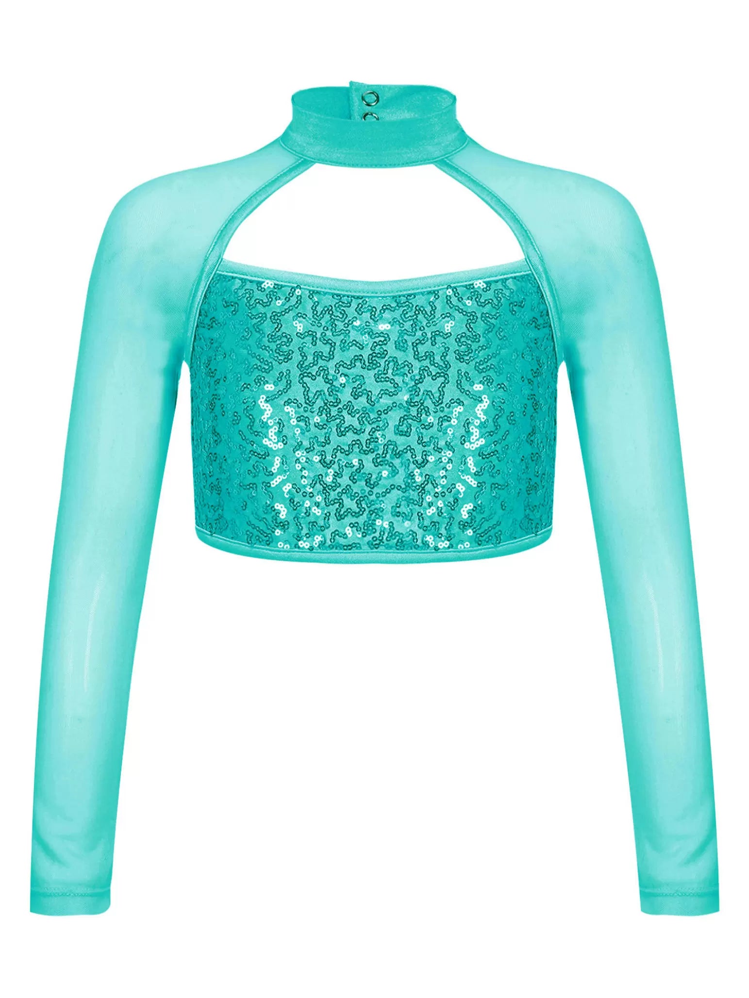 Kids Girls Long Sleeve Hollow Sequin Jazz Dance Top