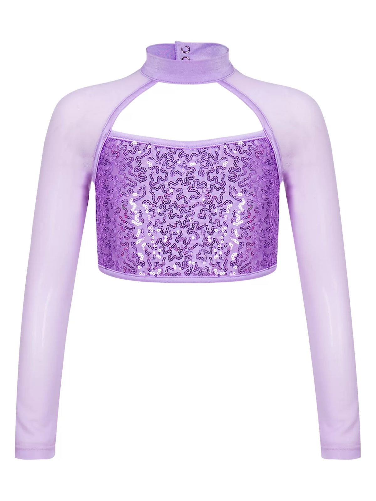 Kids Girls Long Sleeve Hollow Sequin Jazz Dance Top