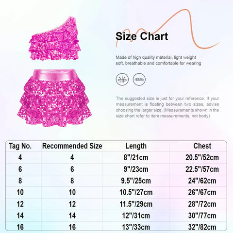 Kid Girls 2pcs Sequin Tiered Ruffles Crop Top and Skirt Jazz Set