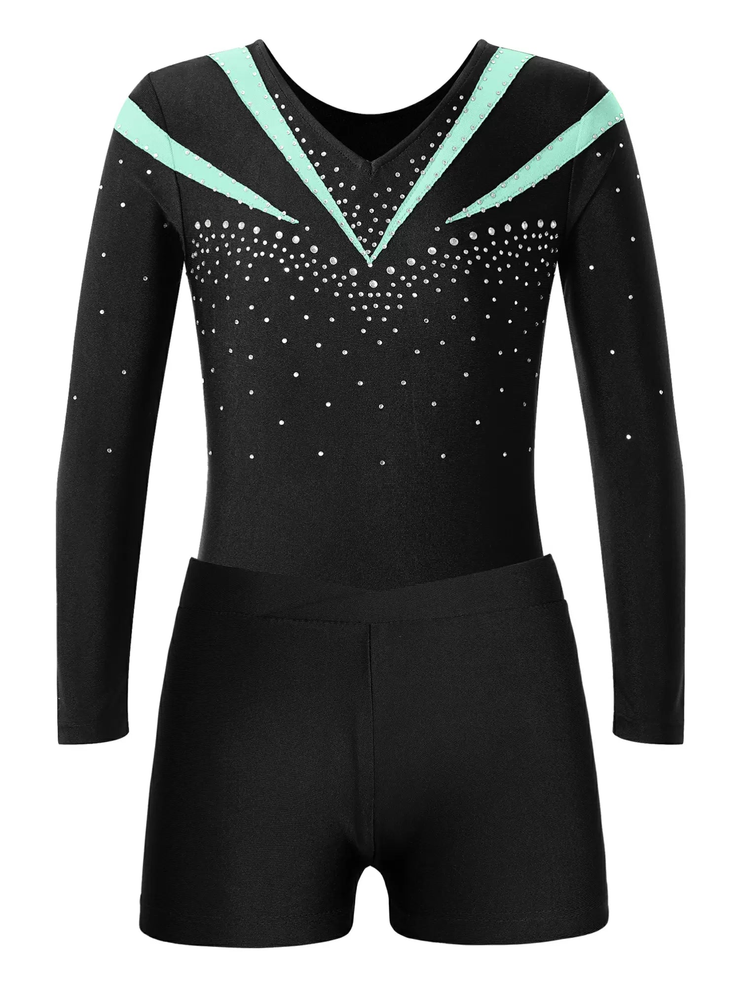 Kids Girls 2pcs Long Sleeve Leotard and Shorts Gymnastics Set