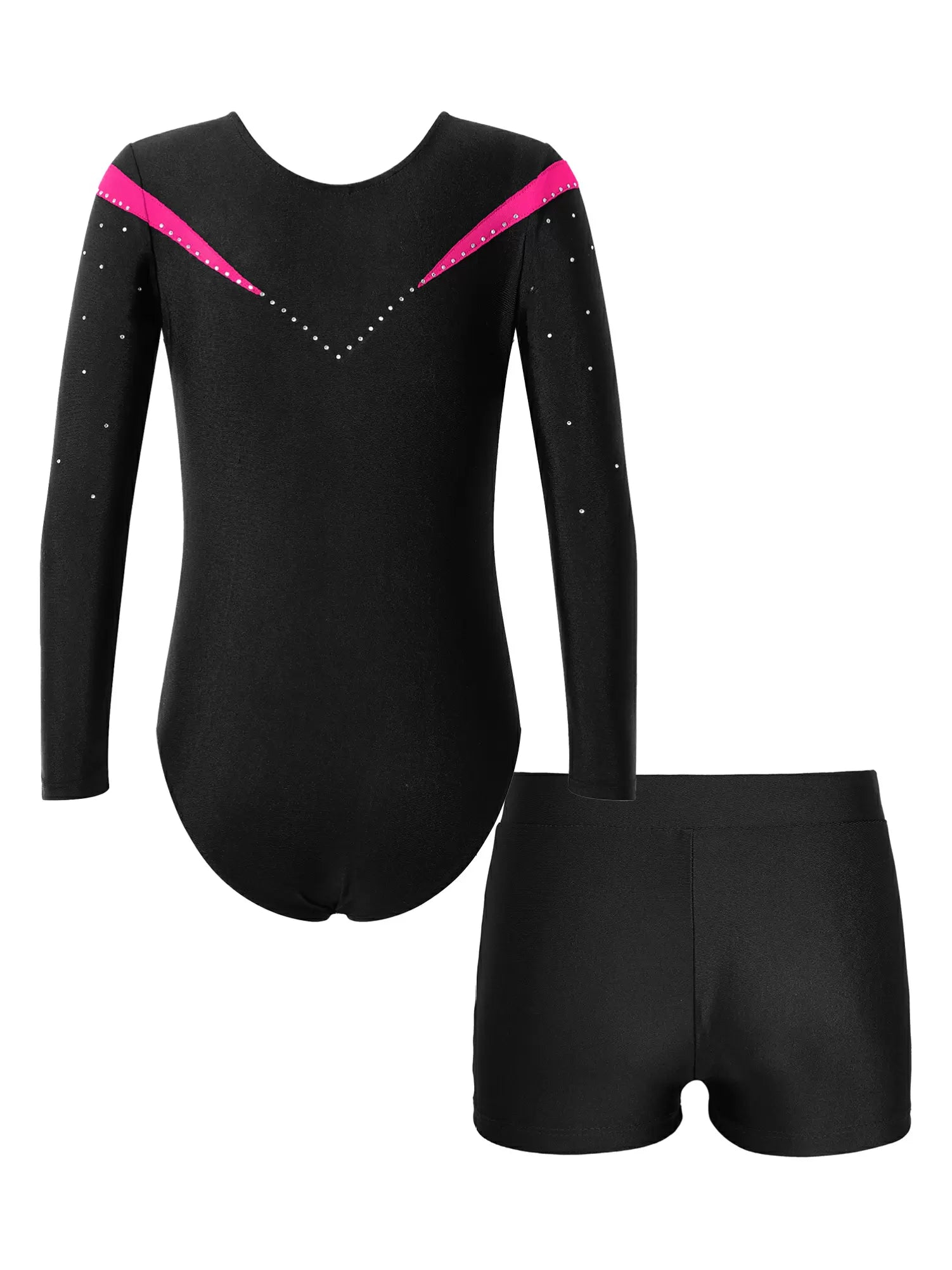 Kids Girls 2pcs Long Sleeve Leotard and Shorts Gymnastics Set