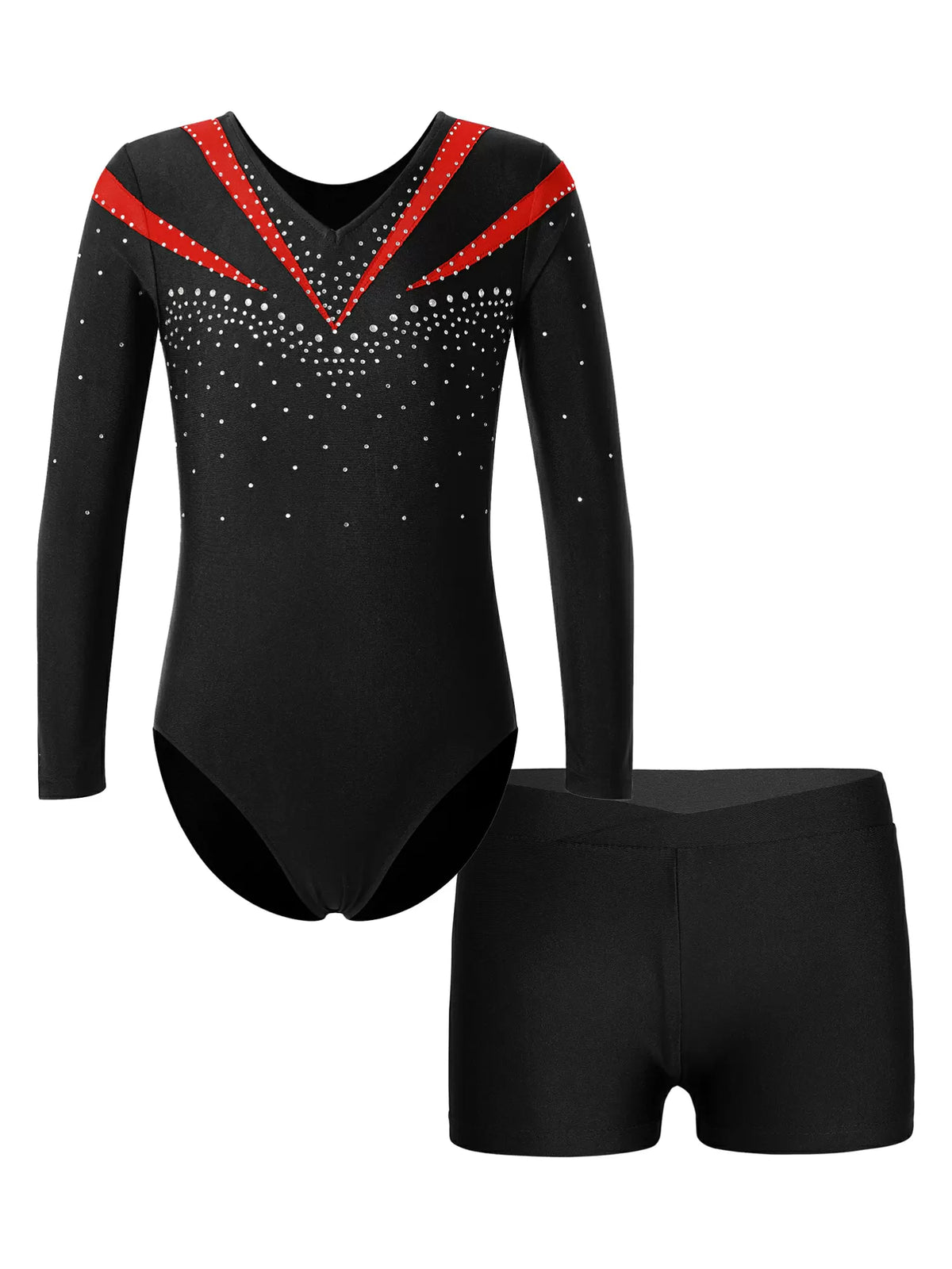 Kids Girls 2pcs Long Sleeve Leotard and Shorts Gymnastics Set