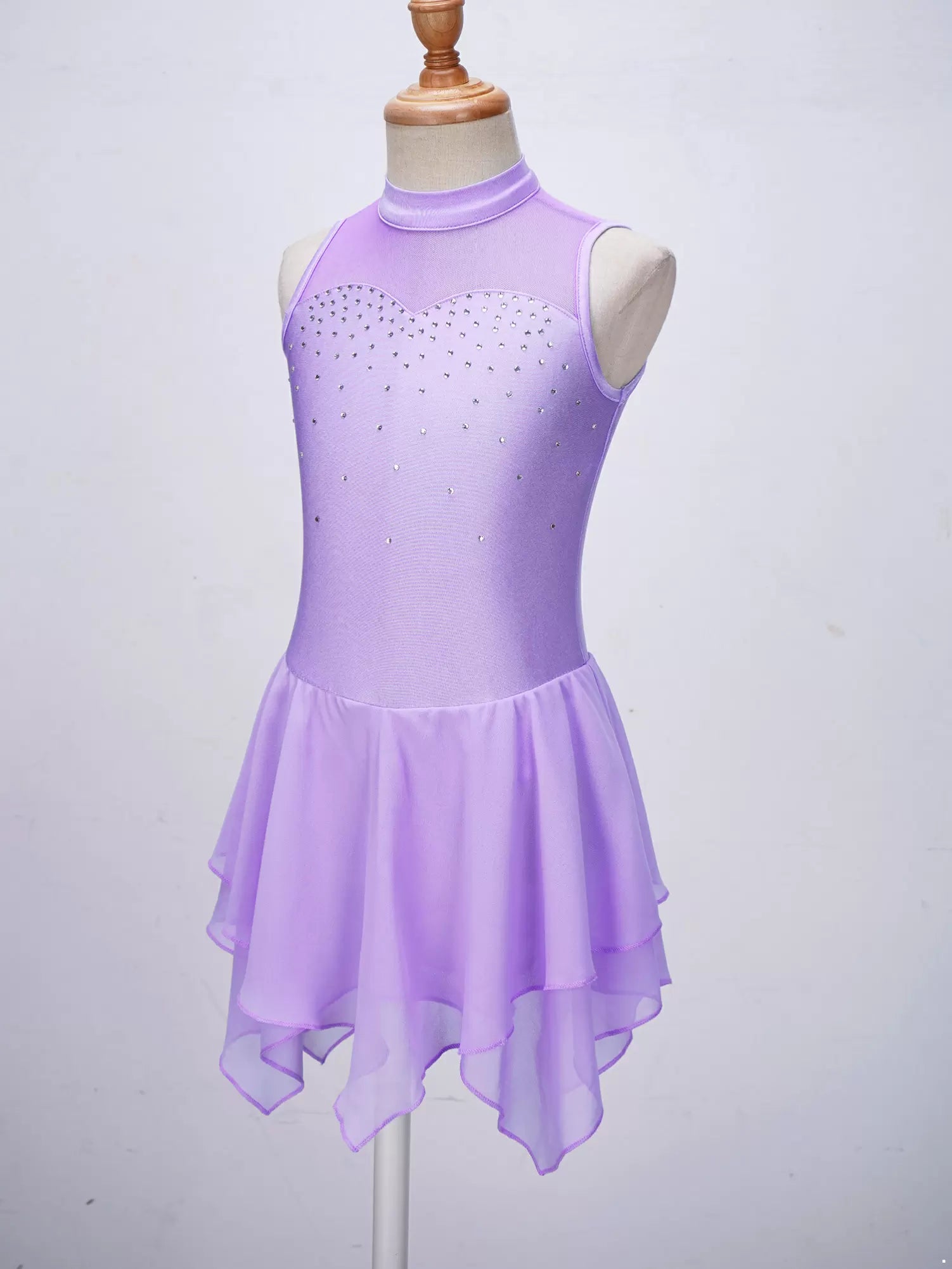 Kids Girls Sleeveless Round Collar Ruffle Skating Leotard Dress