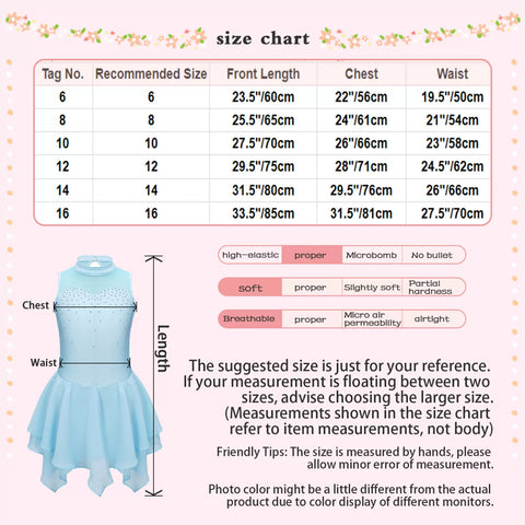 Kids Girls Sleeveless Round Collar Ruffle Skating Leotard Dress