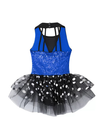 Kids Girls Sleeveless Sequin Polka Dots Ballet Tutu Dress