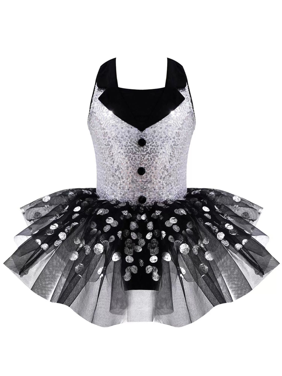 Kids Girls Sleeveless Sequin Polka Dots Ballet Tutu Dress