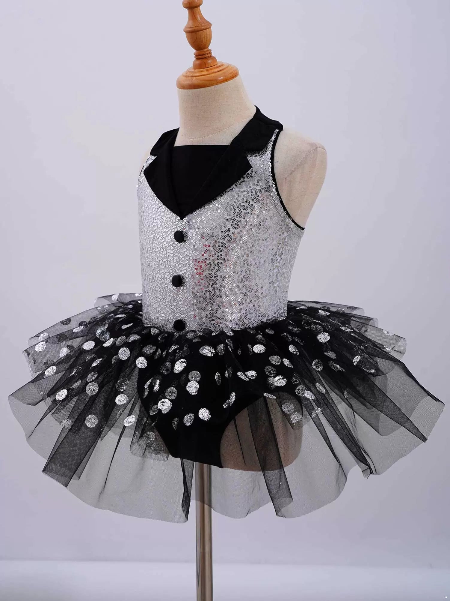 Kids Girls Sleeveless Sequin Polka Dots Ballet Tutu Dress