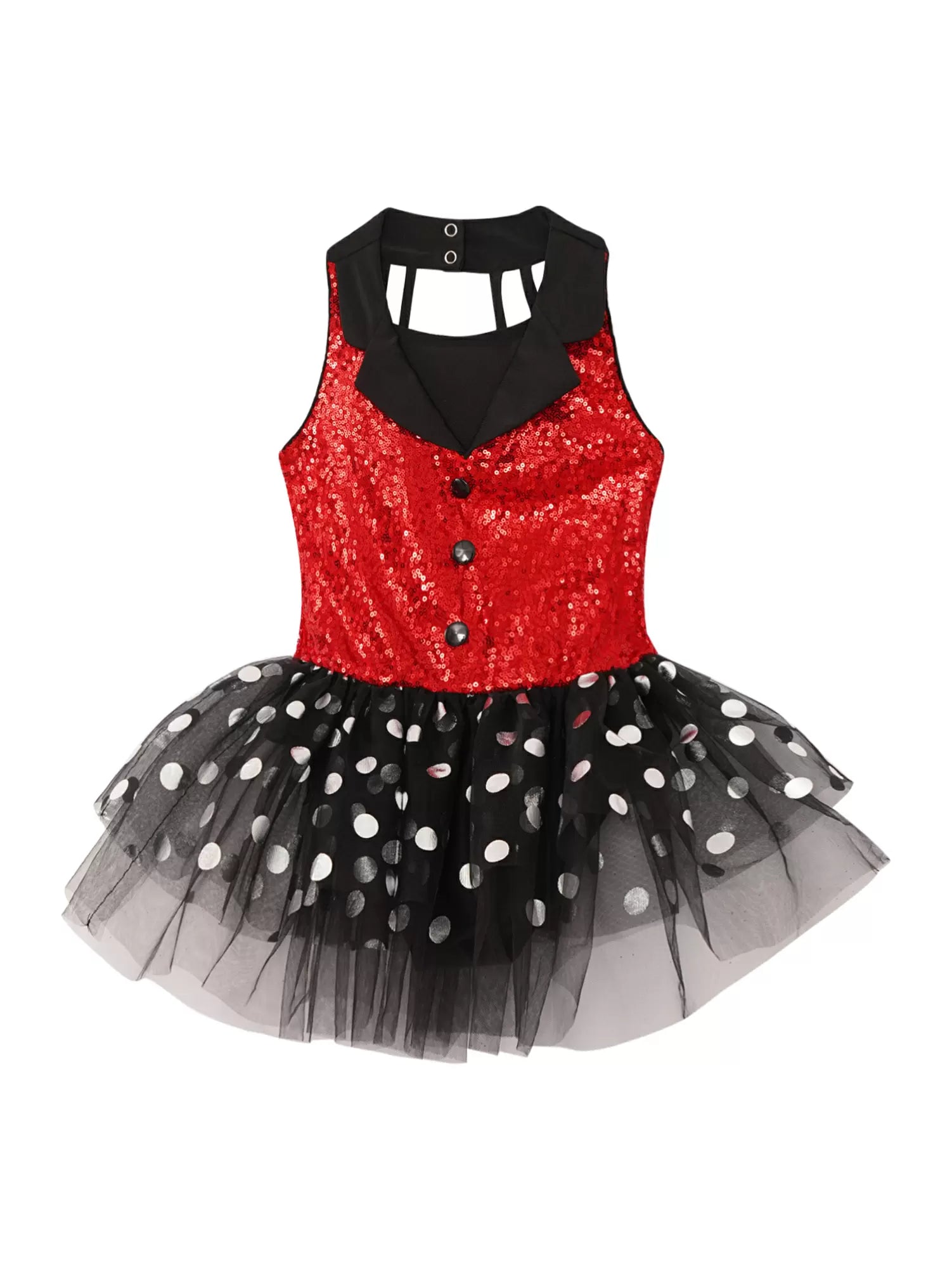 Kids Girls Sleeveless Sequin Polka Dots Ballet Tutu Dress