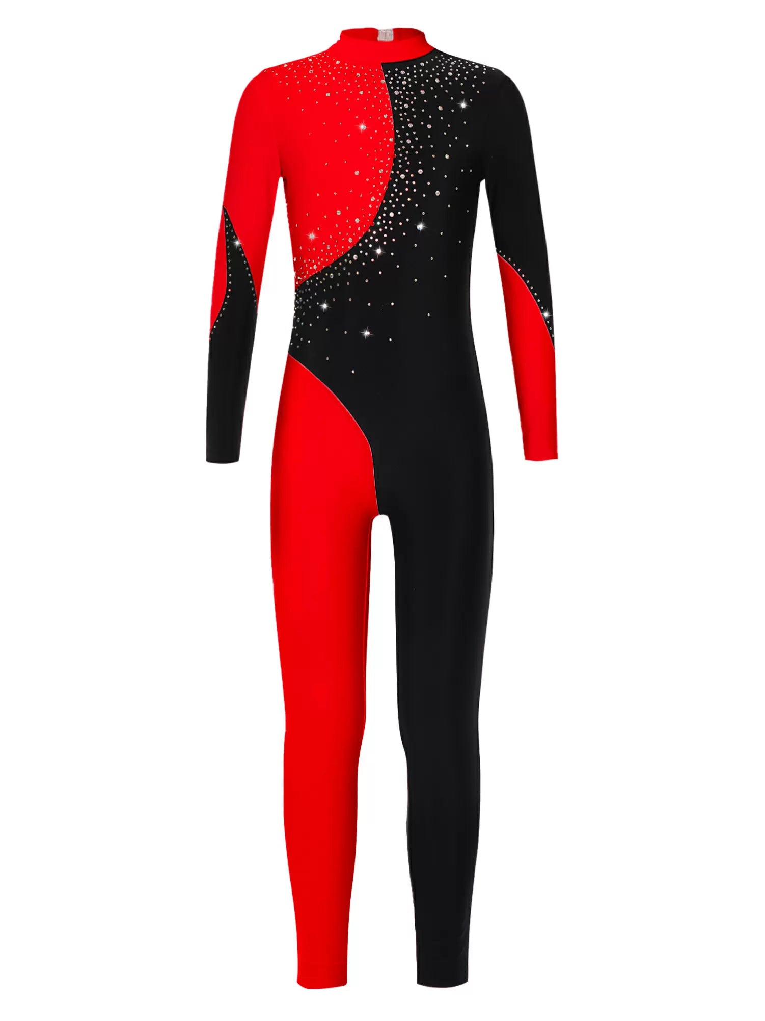 Kids Girls Long Sleeve Colorblock Hollow Back Gymnastic Unitard