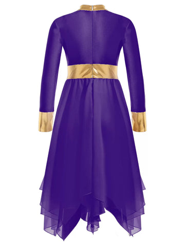 Girl Long Sleeve A-line Asymmetrical Worship Dance Dress