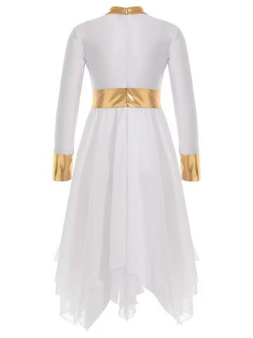 Girl Long Sleeve A-line Asymmetrical Worship Dance Dress