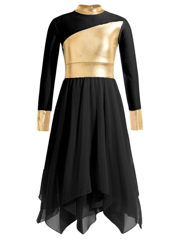 Girl Long Sleeve A-line Asymmetrical Worship Dance Dress