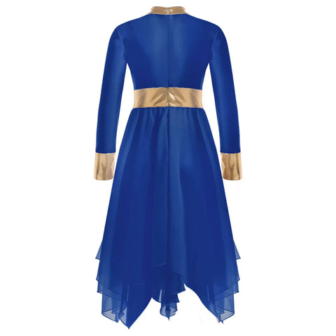 Girl Long Sleeve A-line Asymmetrical Worship Dance Dress