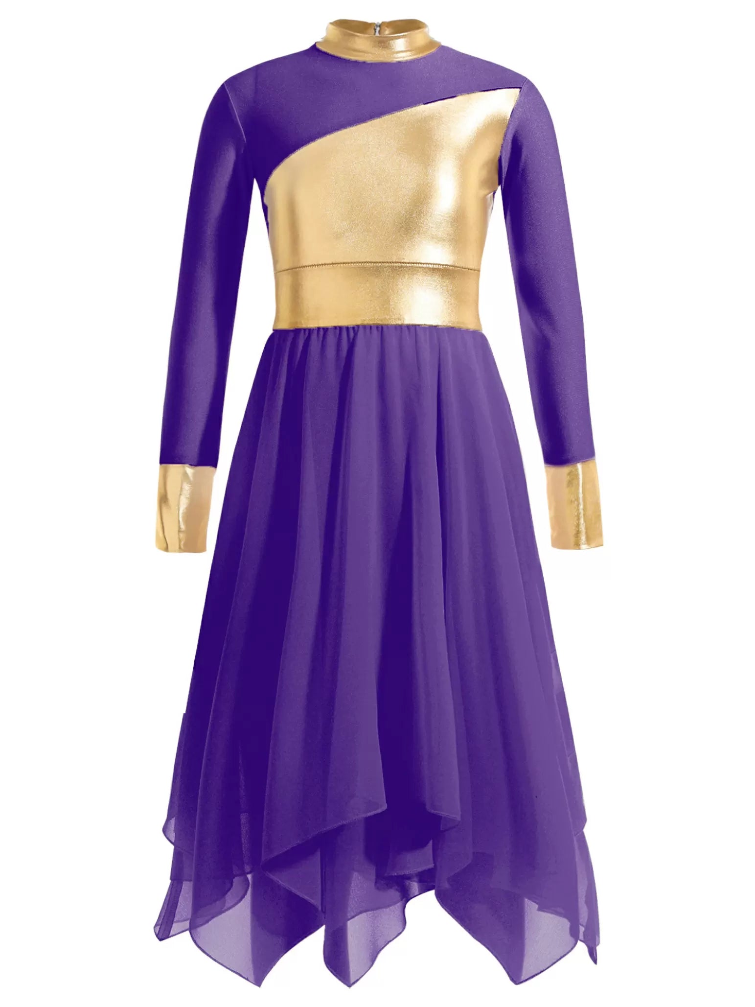 Girl Long Sleeve A-line Asymmetrical Worship Dance Dress