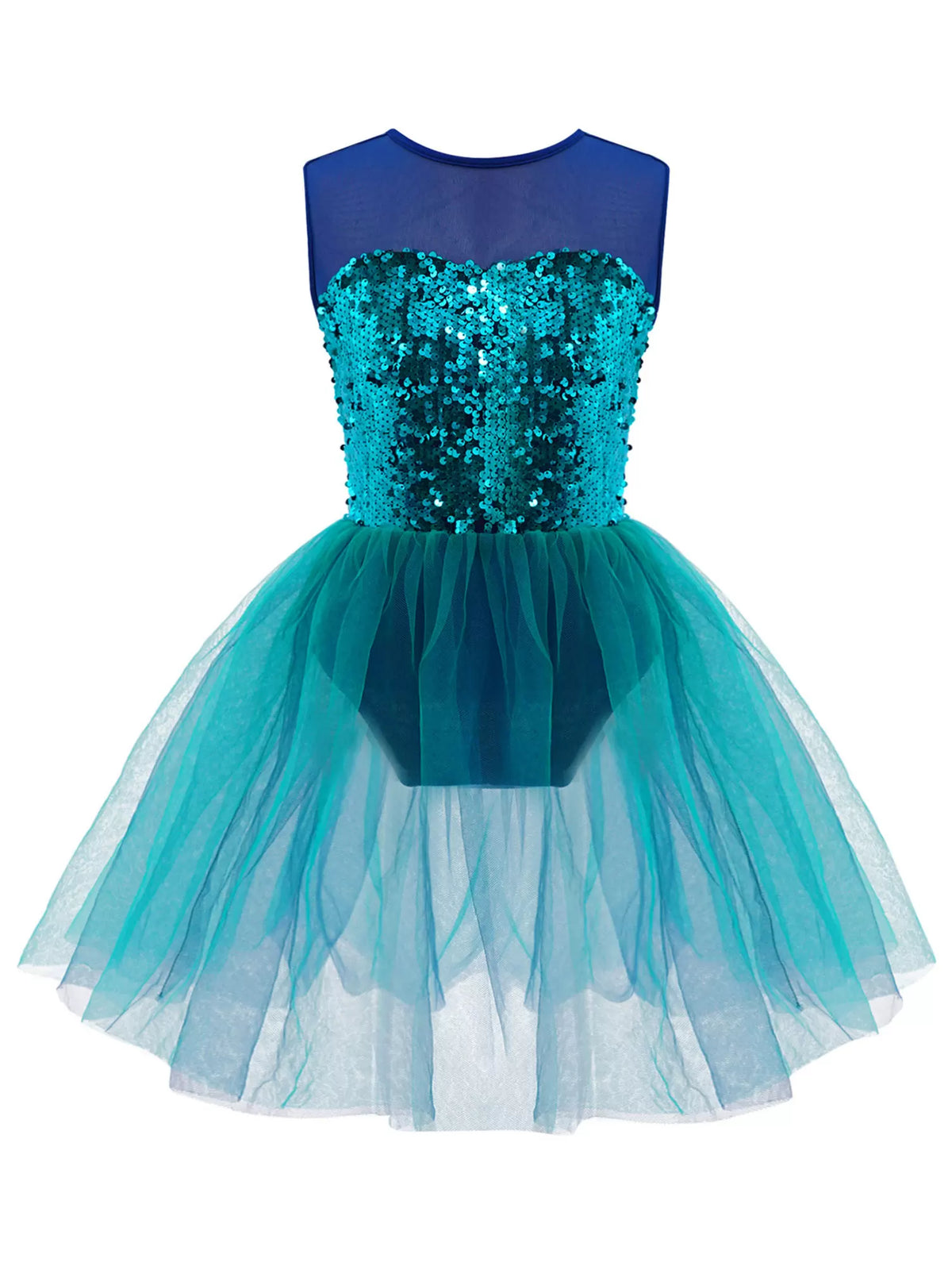 Kids Girls Sleeveless Sequins Mesh Jazz Ballet Tutu Leotard Dress